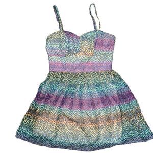 Jack Pastel Rainbow Ombre Snakeskin Print Bustier Top A-Line Strappy Mini Dress